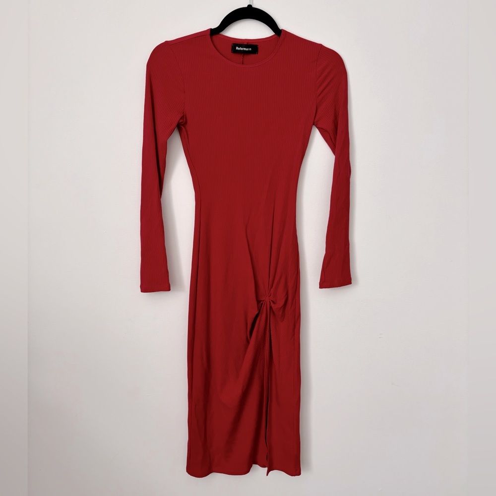 REFORMATION Red Long Sleeve Midi Dress - Size XS